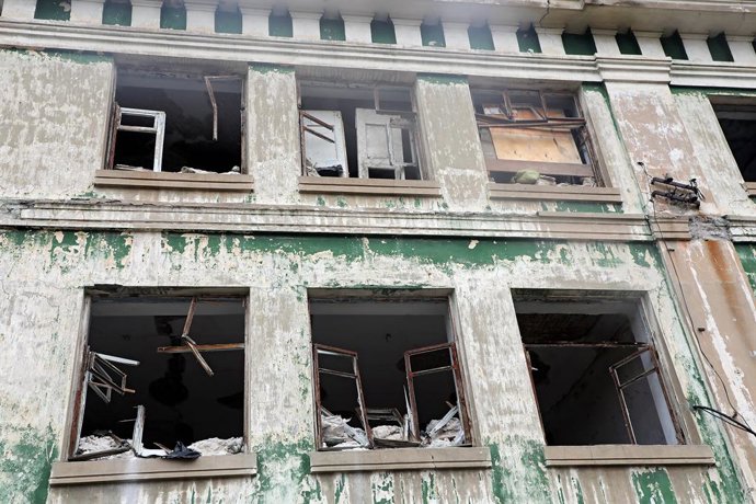 Archivo - Arquivo - Danos materiais em um ataque do exército russo a uma escola no vilarejo de Kostiantinivka, região de Donetsk, Ucrânia (arquivo)