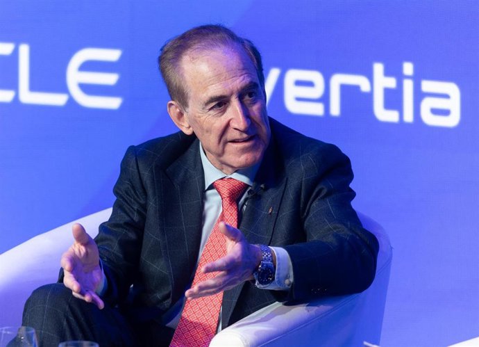 El presidente de Mapfre, Antonio Huertas, interviene durante la última jornada de la V edición del foro ‘Wake Up, Spain!’, en Casa de América, a 4 de abril de 2025, en Madrid (España).