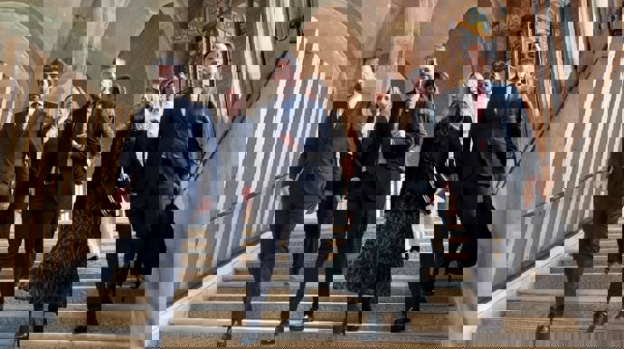 El consejero de Presidencia, Justicia y Administración Local de la Comunidad, Miguel Ángel García Martín, junto con el resto de consejeros de Justicia de las CCAA del PP antes de la Conferencia de Justicia