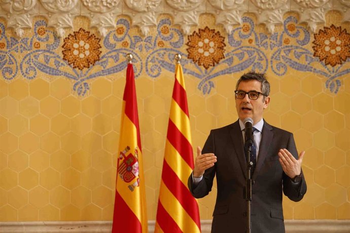 El ministro de la Presidencia, Justicia y Relaciones con las Cortes, Félix Bolaños, este viernes en Barcelona en el marco de la Conferencia Sectorial de Justicia. 