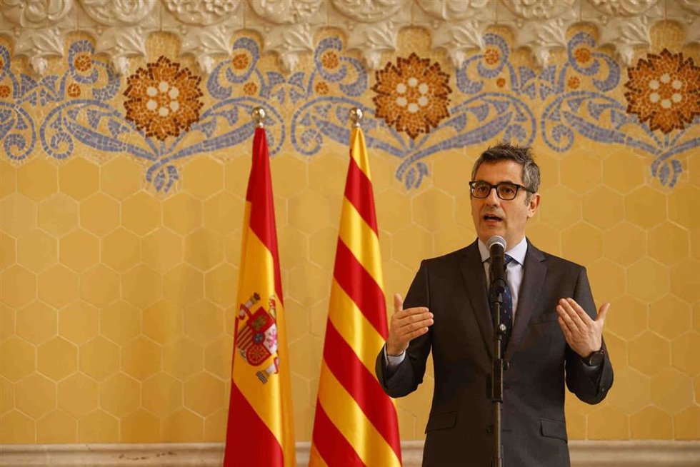 El ministro de la Presidencia, Justicia y Relaciones con las Cortes, Félix Bolaños, este viernes en Barcelona en el marco de la Conferencia Sectorial de Justicia.