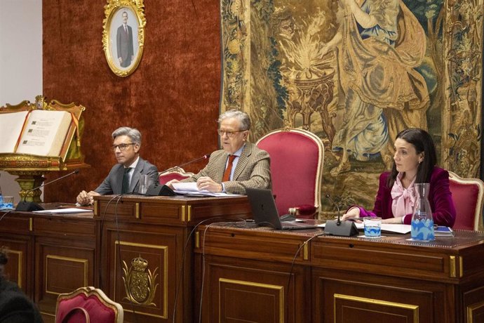 Fuentes (centro), preside la sesión extraordinaria del Pleno.