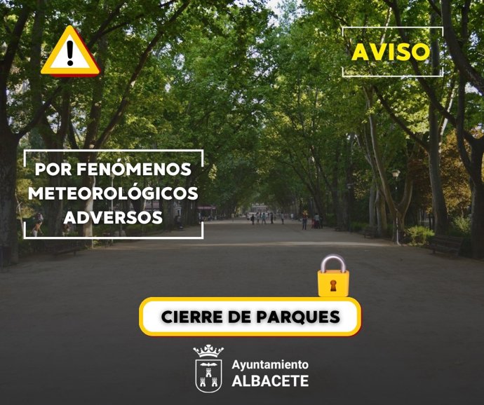 Albacete cierra los parques ante el aviso amarillo por tormentas y recomienda precaución a los ciudadanos