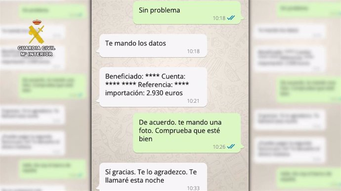 Conversación de 'whatsapp' de una víctima de la 'estafa del amor' compartida por la Guardia Civil
