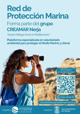 Cartel que promueve la creación del grupo de voluntariado ambiental en Nerja.