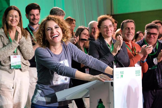 La secretaria general del PSOE-A, María Jesús Montero, en la clausura del Congreso del PSOE de Sevilla, este sábado en Bormujos.