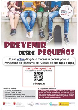 Cartel de 'Prevenir desde pequeños: Curso online destinado a padres y madres para la prevención del consumo de alcohol de sus hijos e hijas'