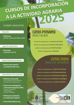 Cartel de los cursos de incorporación a la actividad agraria 2025 de Cantabria