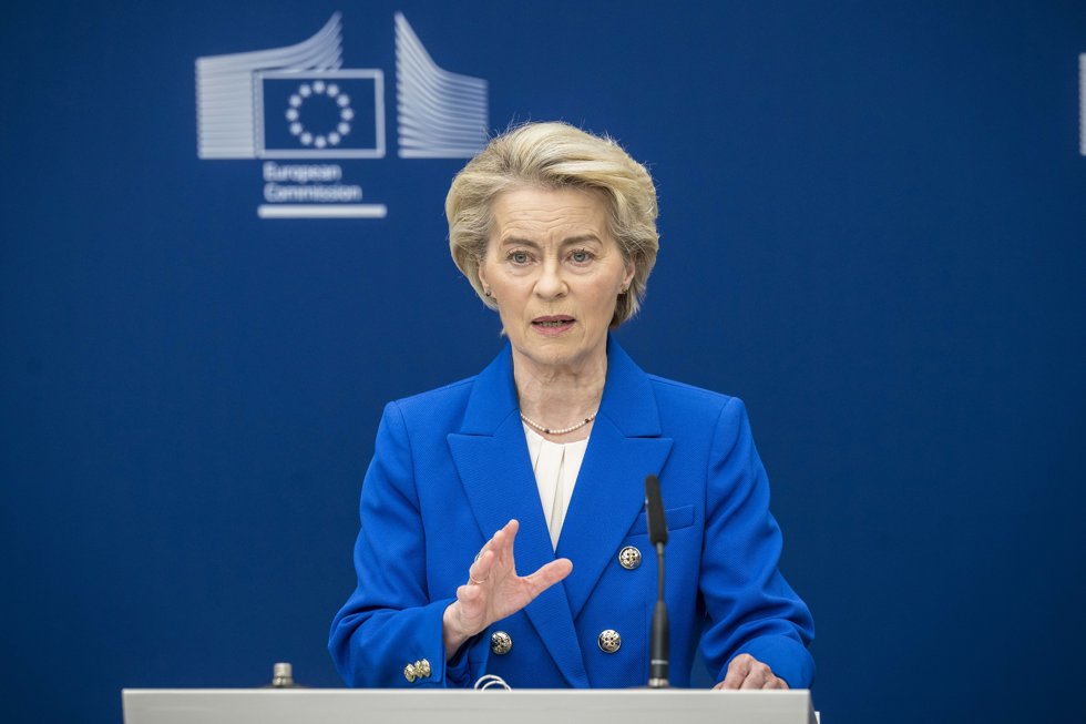 04 March 2025, Belgium, Brussels: European Commission President Ursula von der Leyen speaks during a press conference at the European Commission headquarters in Brussels. Photo: Wiktor Dabkowski/ZUMA Press Wire/dpa