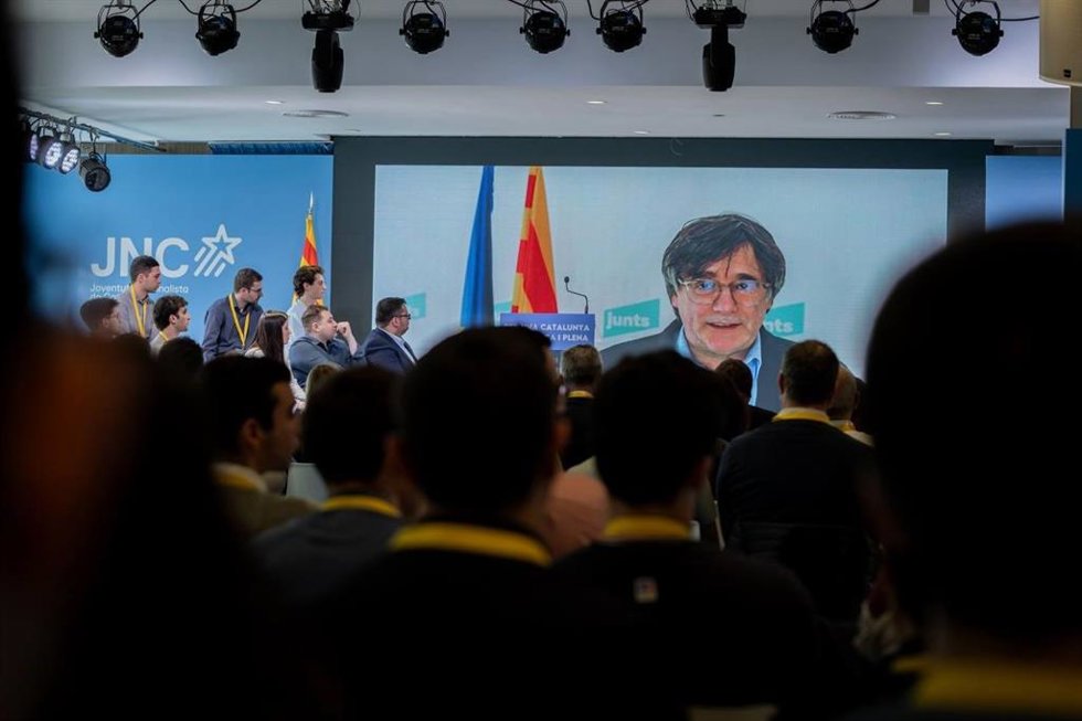 El presidente de Junts, Carles Puigdemont, en la clausura del XXIII Congreso de la JNC en Lloret (Girona)