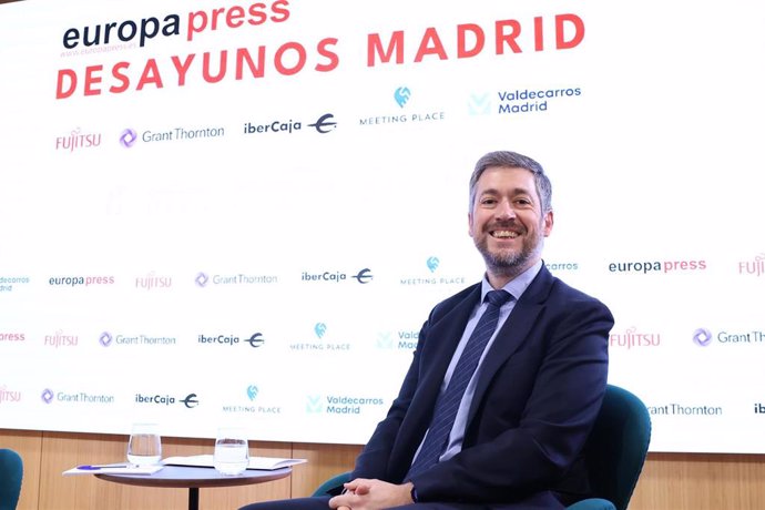 El consejero de Presidencia, Justicia y Administración Local de la Comunidad de Madrid, Miguel Ángel García Martín, durante un Desayuno Madrid, en el Auditorio Meeting Place de Castellana, a 7 de abril de 2025, en Madrid (España). El encuentro ha sido org