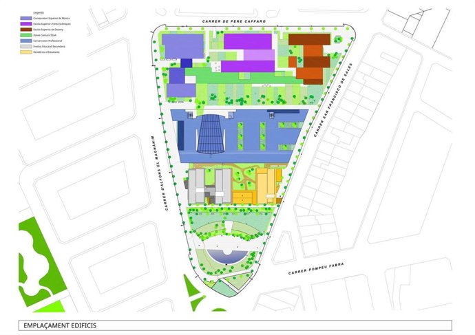 Plano con la distribución de los edificios en el futuro Districte de les Arts.