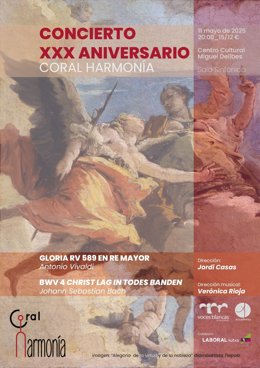 Coral Harmonía celebra el 11 de mayo en el Miguel Delibes un concierto para conmemorar su XXX aniversario .