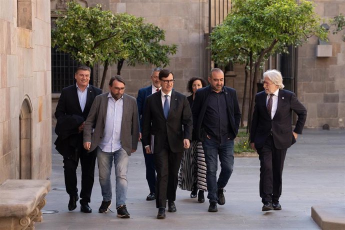 El presidente de la Generalitat, Salvador Illa, durante la reunión con agentes sociales sobre aranceles.