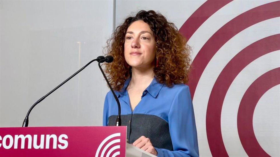 La portavoz de los Comuns y diputada en el Congreso, Aina Vidal, en una rueda de prensa en la sede del partido