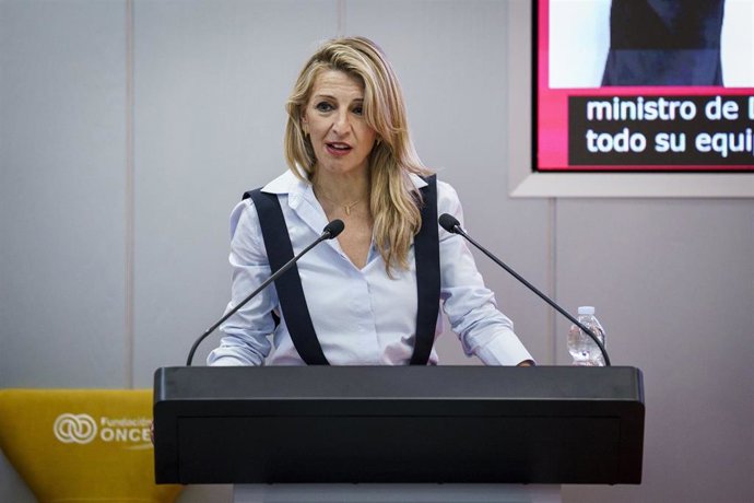 La vicepresidenta segunda y ministra de Trabajo y Economía Social, Yolanda Díaz, interviene en la clausura del acto 'Un PERTE al servicio de las personas y el planeta. 