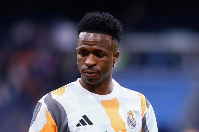 El brasileño Vinícius Júnior, del Real Madrid, durante un calentamiento.