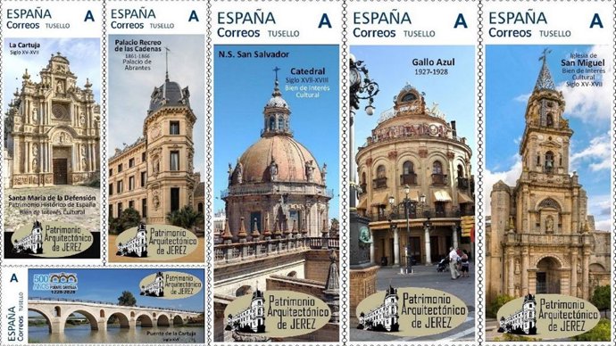Sellos de Correos con edificios patrimoniales de Jerez