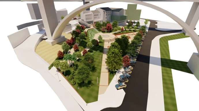 Entorno del centro cultural de San Julián de Teruel, que será "el pulmón verde del barrio".