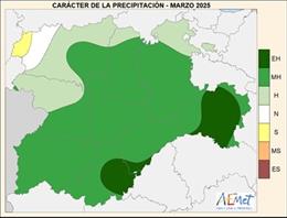 Mapa elaborado por la Aemet sobre el balance de precipitaciones correspondiente al mes de marzo