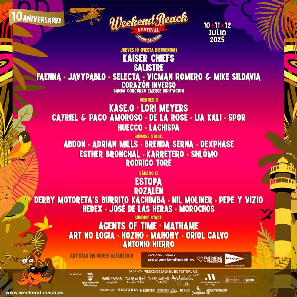 Cartel del Weekend Beach Festival de Torre del Mar que este año cumple su décimo aniversario.