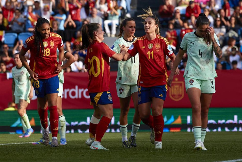Alexia Putellas celebra su primer gol en el España-Portugal en ABANCA Balaídos