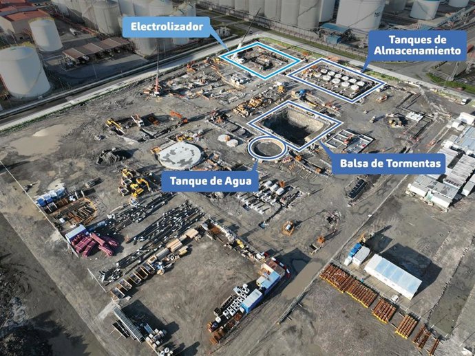 Obras de construcción de un electrolizador de 10 MW de Petronor en el Puerto de Bilbao