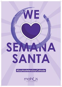 Cartel de la campaña de Mahos para favorecer entre empresarios y clientes el aprecio de las procesiones y los actos cofrades durante la Semana Santa