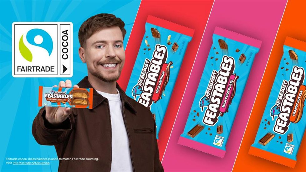 100% of cocoa in Feastables' chocolate is Fairtrade certified