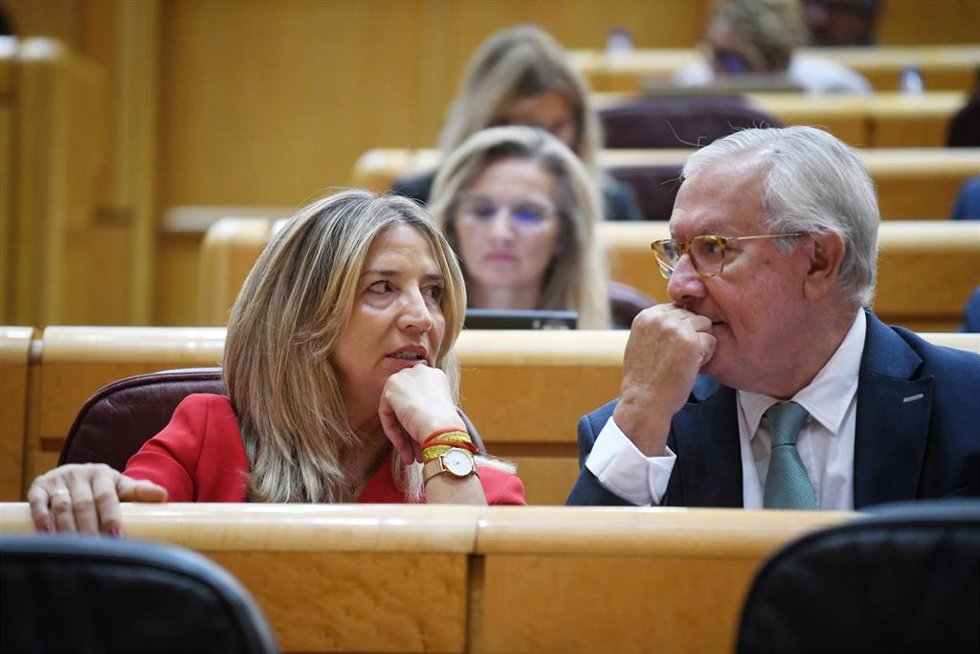 Archivo - La senadora del PP, Alicia García, y el senador del PP, Javier Arenas, durante una sesión plenaria, en el Senado, a 18 de septiembre de 2024, en Madrid (España).