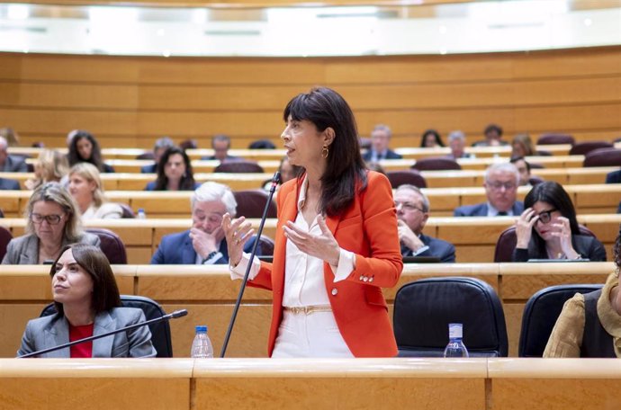 La ministra de Igualdad, Ana Redondo, interviene durante una sesión de control en el Senado, a 8 de abril de 2025, en Madrid (España).