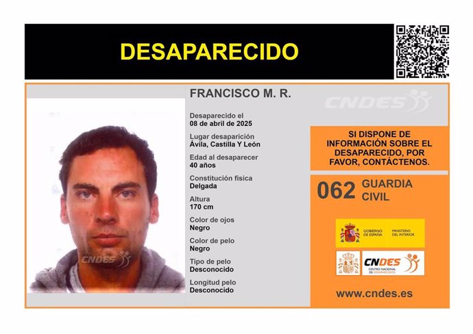 Imagen de Francisco M.R, desaparecido en Ávila.