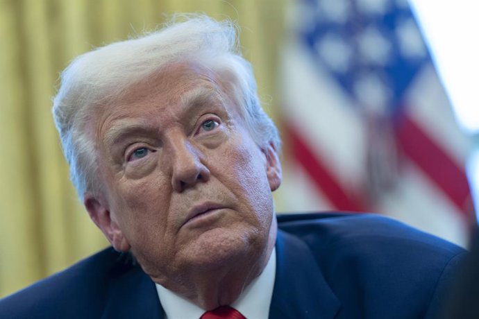 April 9, 2025, Washington, District Of Columbia, USA: United States President Donald J Trump makes remarks to the press pool after signing a series of Executive Orders  in the Oval Office of the White House in Washington, DC, US, on Wednesday, April 9, 20