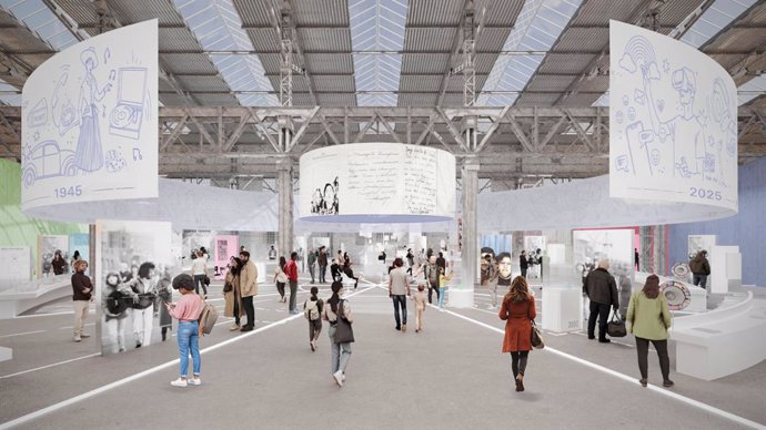The entrance to the permanent exhibition at the Museum Selma. The chronology allows visitors to explore German history in a free-flow space. This is supplemented by polyphonic narratives by migrants. Immersive spaces in six concept rooms will allow migrat