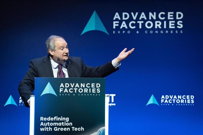 El ministro Jordi Hereu inaugura el Plant Manager's Summit del Industry 4.0 Congress, en Fira de Barcelona, a 10 de abril de 2025, en L’Hospitalet de Llobregat, Barcelona, Cataluña (España). Advanced Factories 2025, el evento líder en automatización y rob
