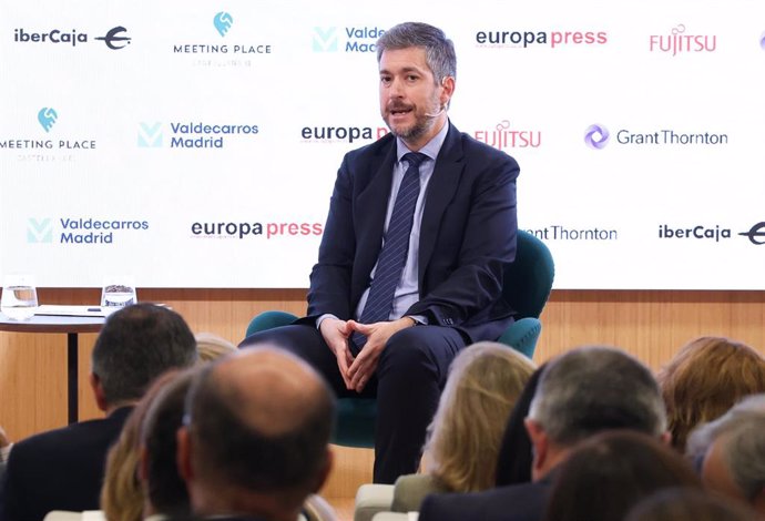 El consejero de Presidencia, Justicia y Administración Local de la Comunidad de Madrid, Miguel Ángel García Martín, interviene durante un Desayuno Madrid, en el Auditorio Meeting Place de Castellana