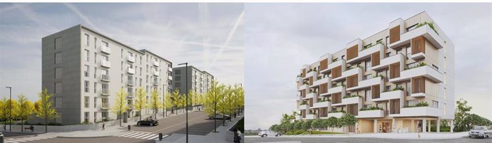 Infografía de los edificios de 40 y 32 VPO en el Sector 1, en El Alisal (Santander)