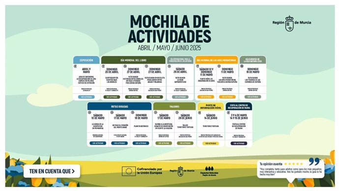 Programación de la 'Mochila de Actividades' en los meses de abril, mayo y junio