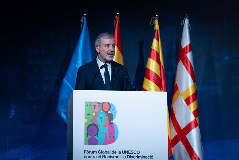 Archivo - El alcalde de Barcelona, Jaume Collboni, durante la apertura del Foro Global de la Unesco contra el Racismo y la Discriminación este mes de diciembre