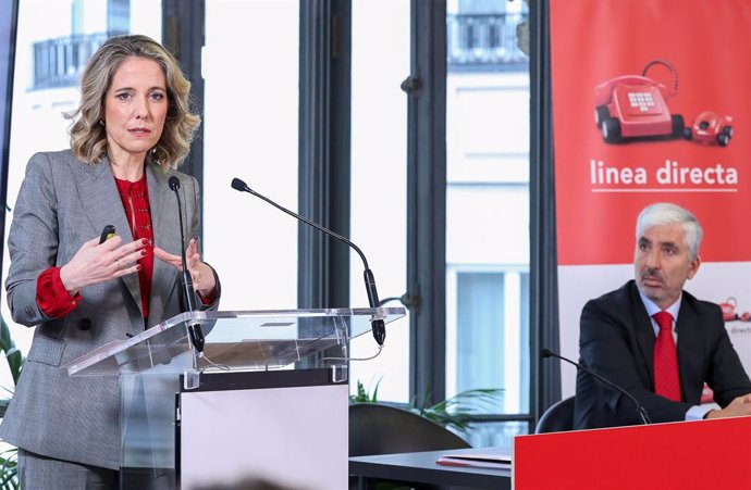 Archivo - La consejera delegada de Línea Directa Aseguradora, Patricia Ayuela, y el director de Finanzas de Línea Directa Aseguradora, Carlos Rodríguez, durante la presentación de resultados de 2024, 29 de enero de 2025, en Madrid (España).
