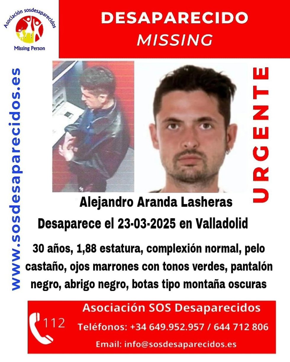 Cartel difundido en su momento para localizar al profesor, finalmente hallado este jueves sin vida en el río Pisuerga.