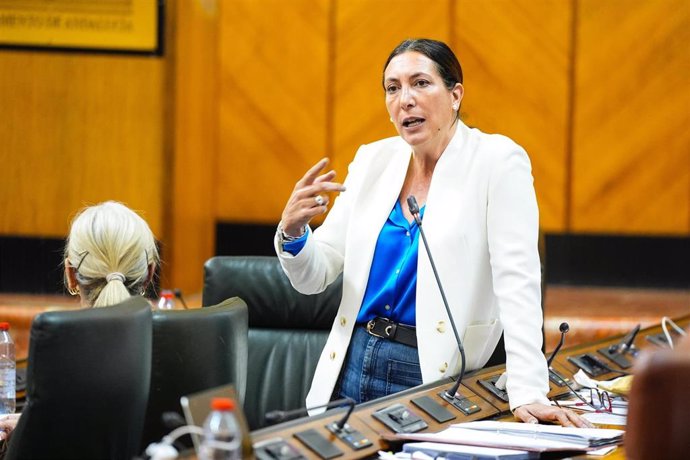La consejera de Inclusión Social, Juventud, Familias e Igualdad, Loles López, en el Pleno del Parlamento andaluz, a fecha de 10 de abril de 2025.