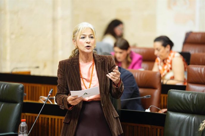 La consejera de Cultura y Deporte, Patricia del Pozo, durante la sesión de control del Pleno del Parlamento.