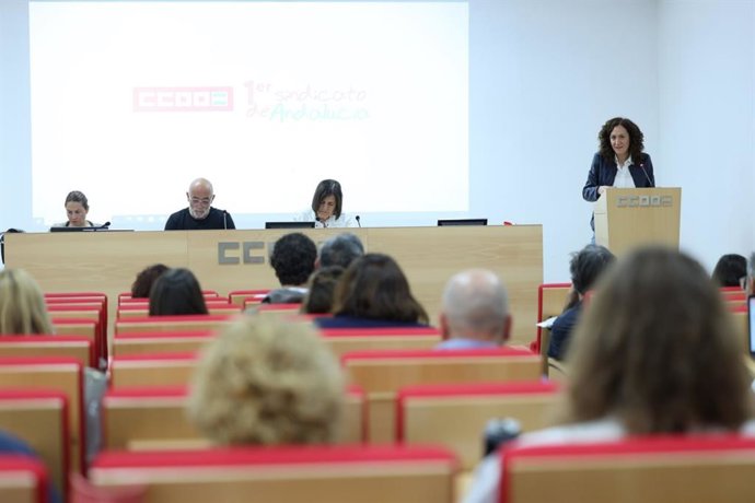 La secretaria general de CCOO-A, Nuria López, durante la celebración del Consejo confederal.