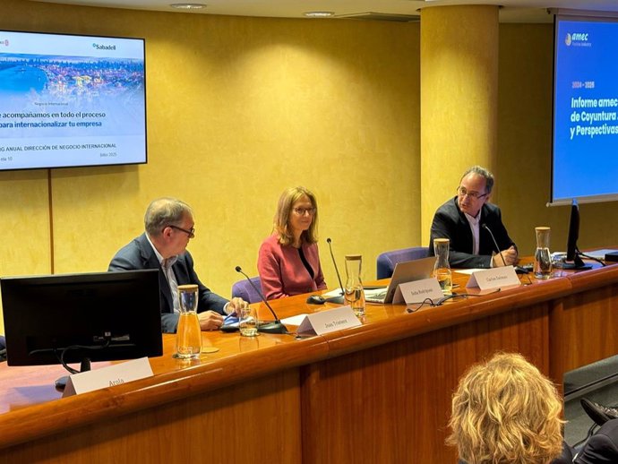 Imagen del encuentro 'Escenario geopolítico: impacto en el sector exportador español', organizado este jueves por Banco Sabadell y HUB Empresa en Bilbao.