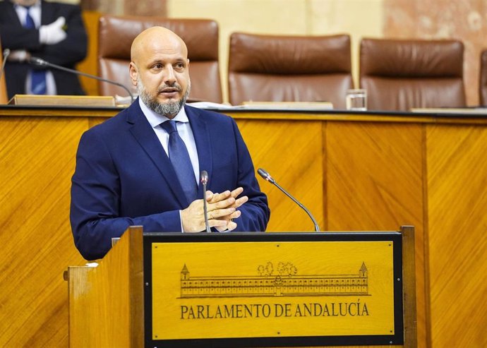 El portavoz adjunto del Grupo Vox en Andalucía, Rodrigo Alonso, este jueves en el Pleno del Parlamento.