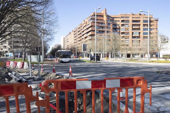 Imagen de las obras en la avenida Pío XII de Pamplona