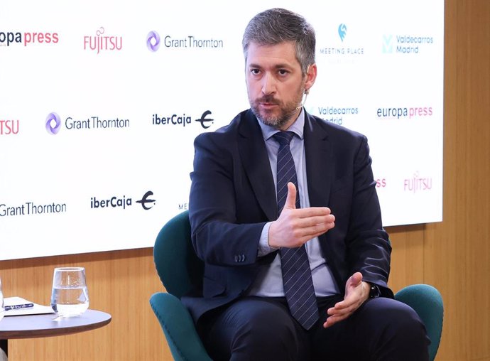 El consejero de Presidencia, Justicia y Administración Local de la Comunidad de Madrid, Miguel Ángel García Martín, interviene durante un Desayuno Madrid, en el Auditorio Meeting Place de Castellana