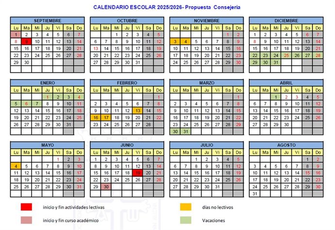 Proouesta d'Educación del calendariu escolar Asturies 2025-2026.