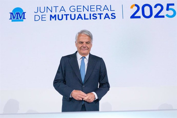 El presidente del grupo Mutua Madrileña durante la junta general de mutualistas de 2025.